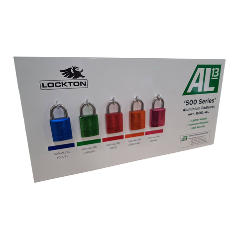 'Commercial' DISPLAY BOARD - AL13 COLOURED PADLOCKS (45mm) - Graphic Product Info & Related Display Stock