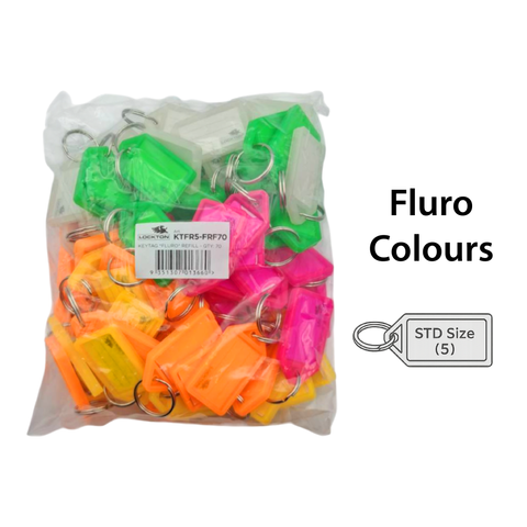 'Refill' KEY TAGS - FLURO Colours - 70 Tags  (5 Fluro Colours; 14 of each)
