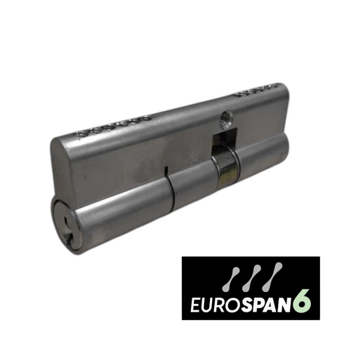'EUROSPAN-6' CYLINDER *OFFSET* (35mm/55mm) DBL EURO FIXED 6-Pin *Satin Chrome* (KA)