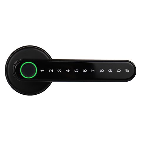 'E-Series' (Round Rose Leverset) SMART DOOR LOCK *Black* - Suits 60-70mm Adj. Latch