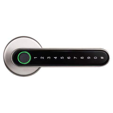 'E-Series' (Round Rose Leverset) SMART DOOR LOCK *Silver* - Suits 60-70mm Adj. Latch