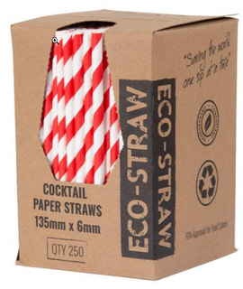 STRAW PAPER REG RED/WH 250*10
