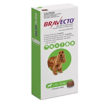 *Bravecto Med Dog GREEN 10-20kg Single