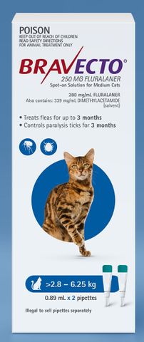 *Bravecto Cat Blue 2-6kg 2xTubes