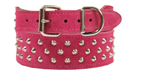 *Collar Suede Shaped Stud 50cm Pink