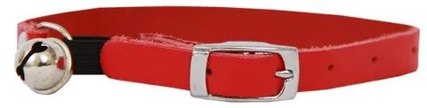 *Leather Cat Collar Safety w/Bell Red