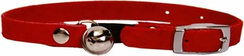 *Suede Cat Collar Safety w/Bell Red