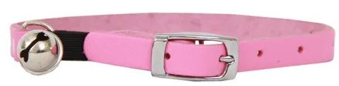 *Leather Cat Collar Safety w/Bell Pink