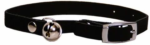 *Suede Cat Collar Safety w/Bell Black