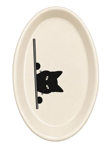 *New*Ceramic Oval Cat Dish Cream 6.5in