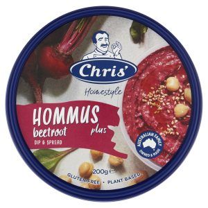 CHRIS' 8x200gm HOMMUS PLUS BEETROOT