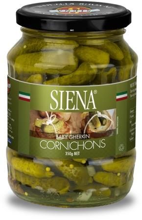 SIENA 12x350gm CORNICHONS (BABY GHERKIN)