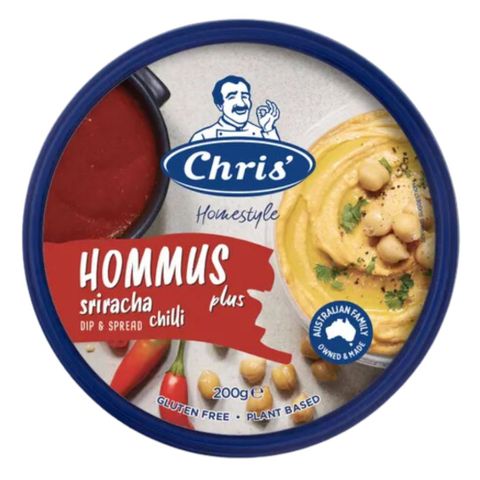 CHRIS' 8x200gm HOMMUS PLUS SRIRACHA