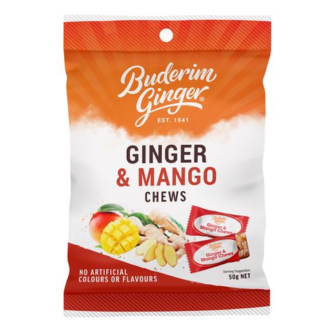 BUDERIM 12x50gm GINGER & MANGO CHEWS