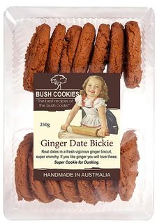 BUSH COOKIES 12x250gm GINGER DATE BICKIE