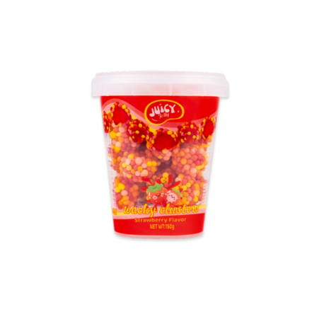 JUICY JELLY 12x150gm W/CLUSTERS STRAWB