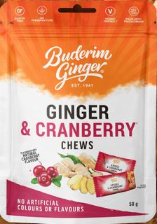 BUDERIM 12x50gm GINGER & CRANBERRY CHEWS