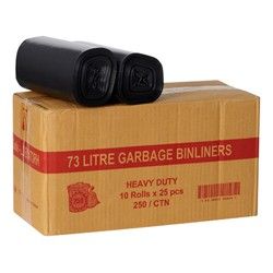 GARBAGE BAG 73lt H/DUTY BIN LINERS 250'S