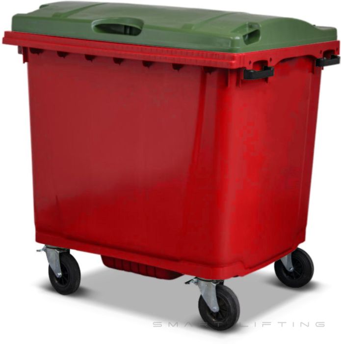 MGB1100-RG // Simpro 1100L Wheelie Bin, Red/Green HDPE, with 4x 200mm castors