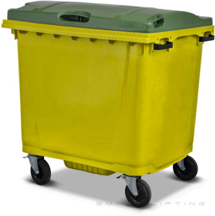 MGB1100-YG // Simpro 1100L Wheelie Bin, Yellow/Green HDPE, with 4x 200mm castors