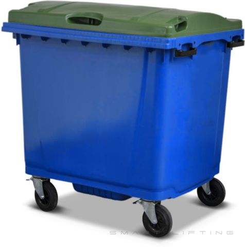 MGB1100-BG // Simpro 1100L Wheelie Bin, Blue/Green HDPE, with 4x 200mm castors