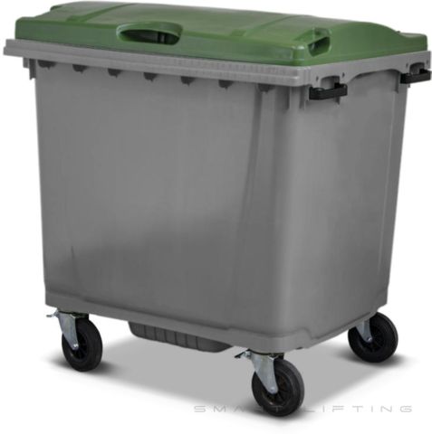 MGB1100-SG // Simpro 1100L Wheelie Bin, Silver/Green HDPE, with 4x 200mm castors