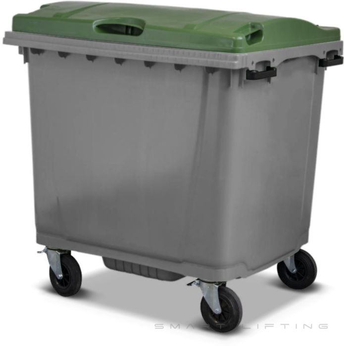 MGB1100-SG // Simpro 1100L Silver/Green Wheelie Bin, HDPE, with 4x 200mm castors