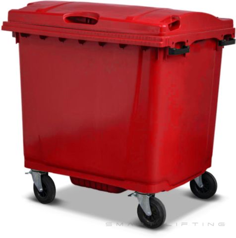 MGB1100-RR // Simpro 1100L Wheelie Bin, Red HDPE, with 4x 200mm castors