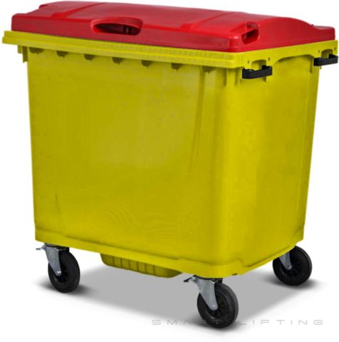 MGB1100-YR // Simpro 1100L Yellow/Red Wheelie Bin, HDPE, with 4x 200mm castors