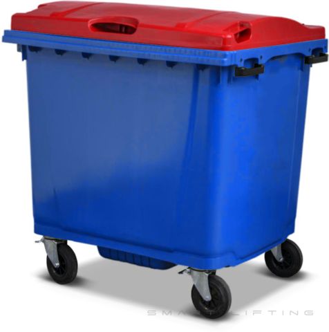 MGB1100-BR // Simpro 1100L Wheelie Bin, Blue/Red HDPE, with 4x 200mm castors