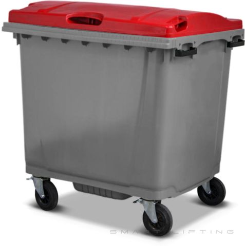 MGB1100-SR // Simpro 1100L Silver/Red Wheelie Bin, HDPE, with 4x 200mm castors