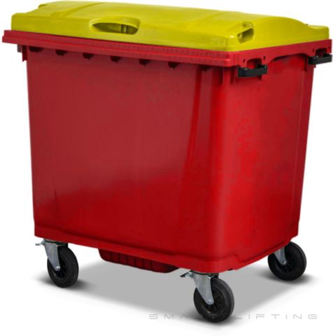 MGB1100-RY // Simpro 1100L Red/Yellow Wheelie Bin, HDPE, with 4x 200mm castors