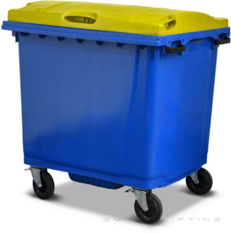 MGB1100-BY // Simpro 1100L Blue/Yellow Wheelie Bin, HDPE, with 4x 200mm castors