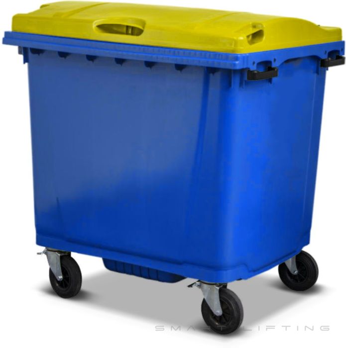 MGB1100-BY // Simpro 1100L Wheelie Bin, Blue/Yellow HDPE, with 4x 200mm castors