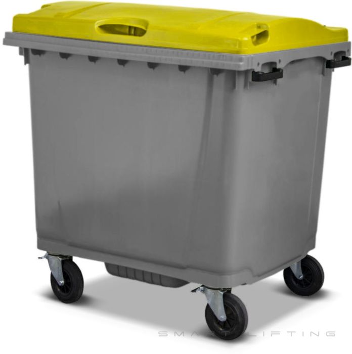 MGB1100-SY // Simpro 1100L Silver/Yellow Wheelie Bin, HDPE, with 4x 200mm castors