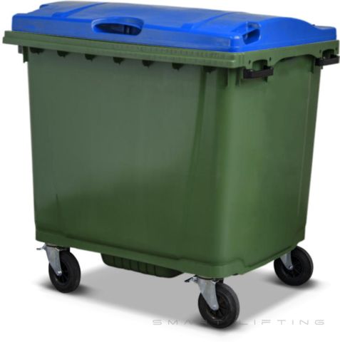 MGB1100-GB // Simpro 1100L Green/Blue Wheelie Bin, HDPE, with 4x 200mm castors