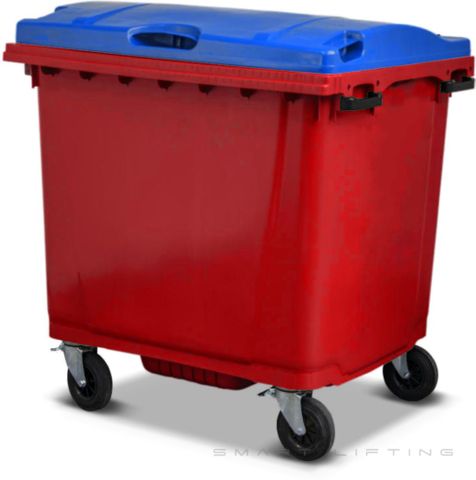 MGB1100-RB // Simpro 1100L Wheelie Bin, Red/Blue HDPE, with 4x 200mm castors