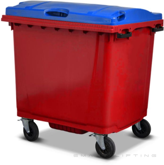 MGB1100-RB // Simpro 1100L Red/Blue Wheelie Bin, HDPE, with 4x 200mm castors