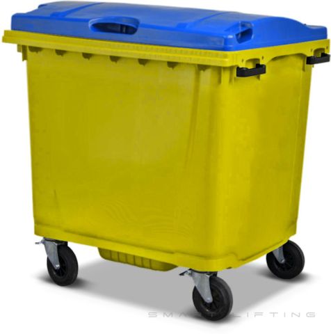 MGB1100-YB // Simpro 1100L Yellow/Blue Wheelie Bin, HDPE, with 4x 200mm castors