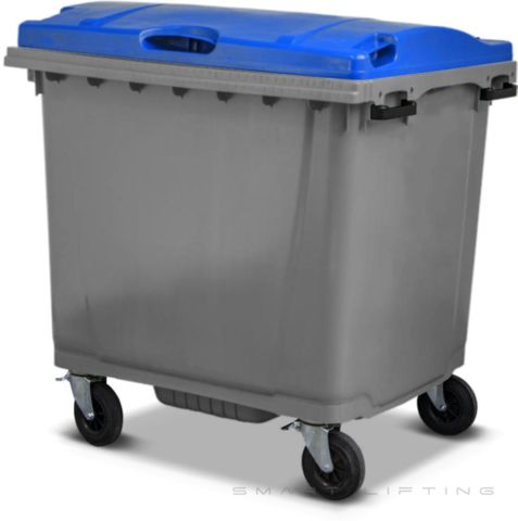 MGB1100-SB // Simpro 1100L Wheelie Bin, Silver/Blue HDPE, with 4x 200mm castors