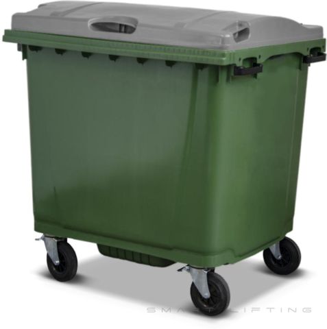 MGB1100-GS // Simpro 1100L Green/Silver Wheelie Bin, HDPE, with 4x 200mm castors