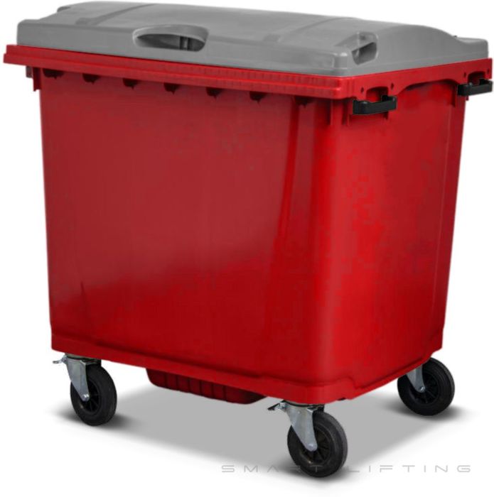 MGB1100-RS // Simpro 1100L Wheelie Bin, Red/Silver HDPE, with 4x 200mm castors