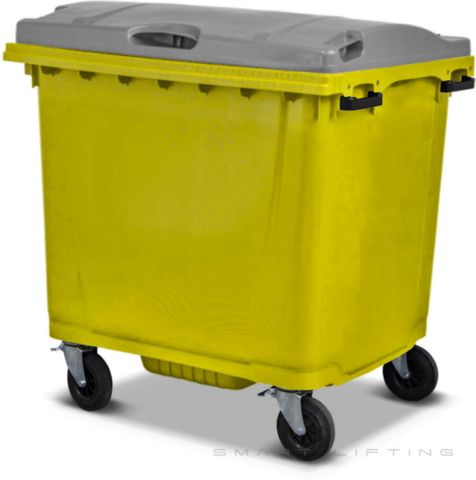 MGB1100-YS // Simpro 1100L Yellow/Silver Wheelie Bin, HDPE, with 4x 200mm castors