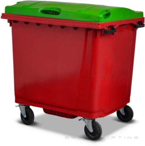 MGB1100-RL // Simpro 1100L Wheelie Bin, Red/Lime HDPE, with 4x 200mm castors