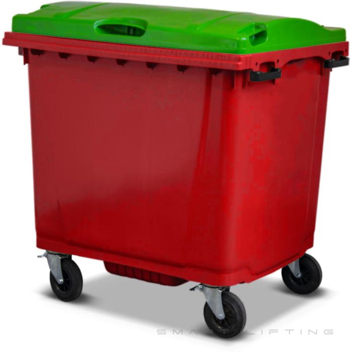 MGB1100-RL // Simpro 1100L Red/Lime Wheelie Bin, HDPE, with 4x 200mm castors