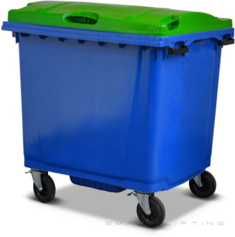 MGB1100-BL // Simpro 1100L Wheelie Bin, Blue/Lime HDPE, with 4x 200mm castors