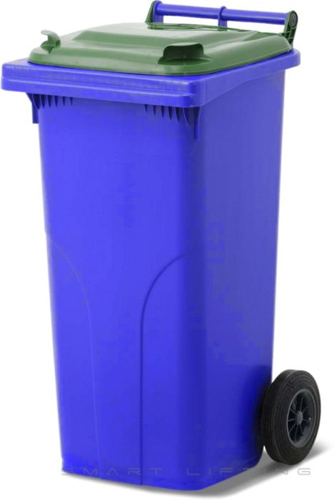 MGB120-BG // Simpro 120L Wheelie Bin, Blue/Green HDPE, with 2x 200mm outset wheels