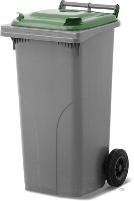 MGB120-SG // Simpro 120L Wheelie Bin, Silver/Green HDPE, with 2x 200mm outset wheels