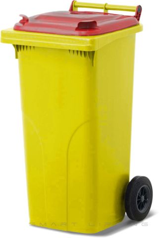 MGB120-YR // Simpro 120L Yellow/Red Wheelie Bin, HDPE, with 2x 200mm outset wheels
