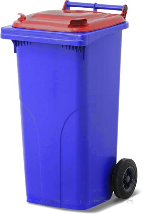 MGB120-BR // Simpro 120L Wheelie Bin, Blue/Red HDPE, with 2x 200mm outset wheels